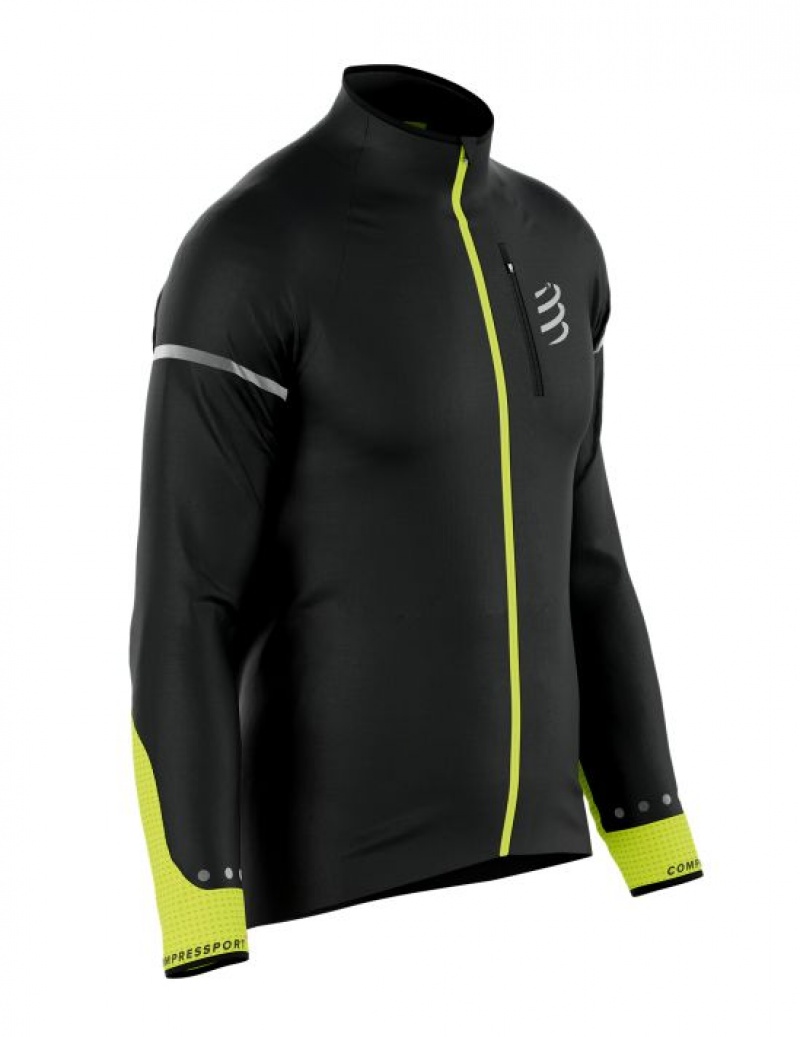 Jaqueta De Corrida Compressport Hurricane Windproof Jacket Flash M Masculino Pretas Amarelas | 71628MIFC