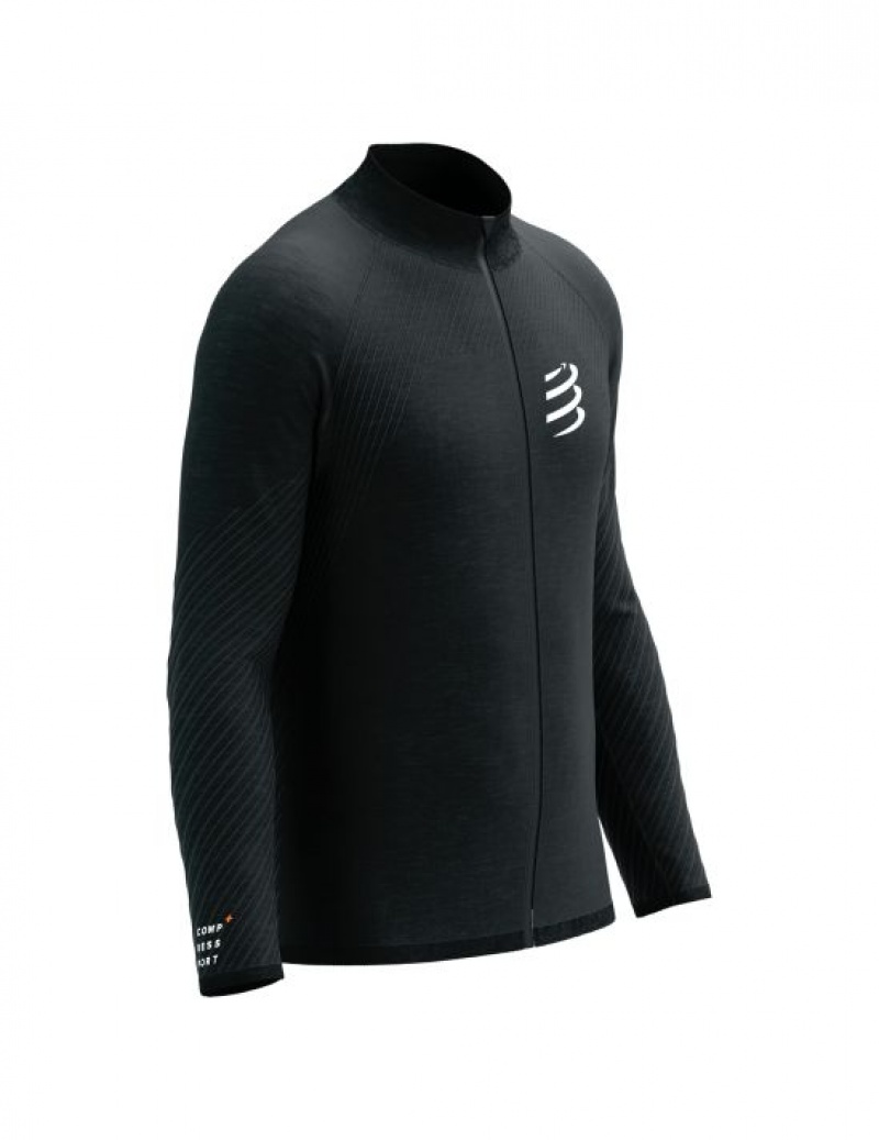 Jaqueta De Corrida Compressport Seamless Zip Sweatshirt Masculino Pretas | 61493VYFM