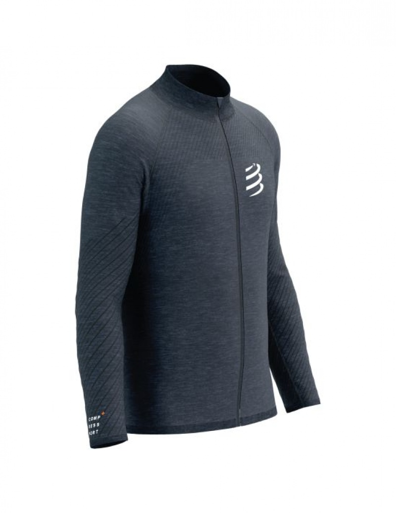 Jaqueta De Corrida Compressport Seamless Zip Sweatshirt Masculino Azul Anil | 79641XJQB