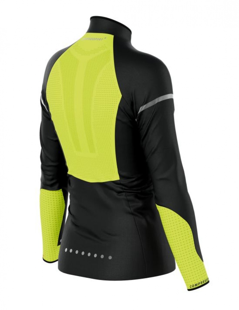 Jaquetas Compressport Hurricane Windproof Jacket Flash W Feminino Pretas Amarelas | 36094EBZA