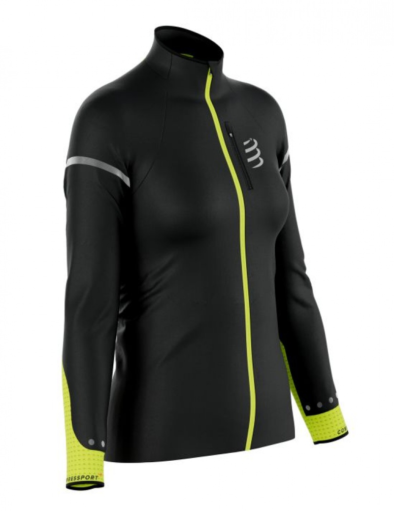 Jaquetas Compressport Hurricane Windproof Jacket Flash W Feminino Pretas Amarelas | 36094EBZA