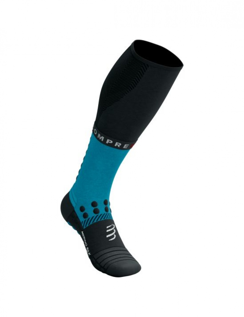 Meias Compressport Full Socks Inverno Run Azuis Pretas | 23479REQP