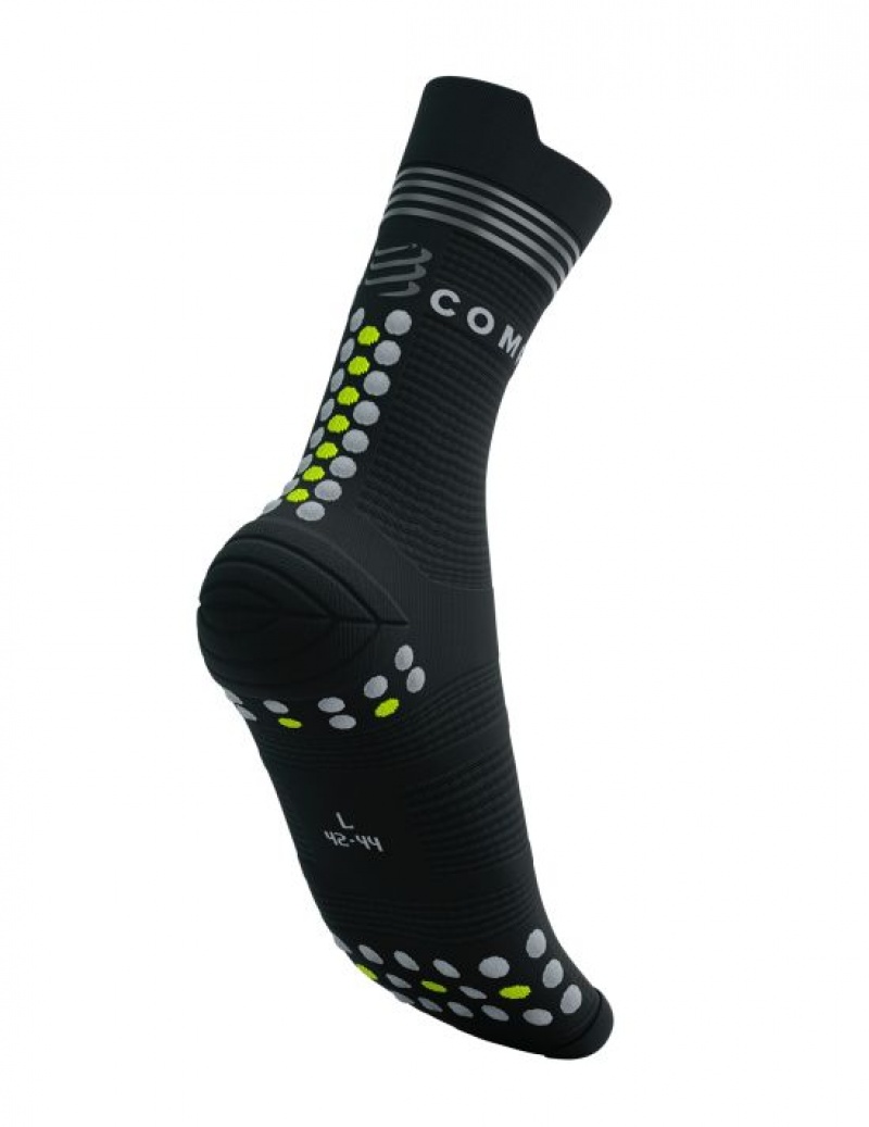 Meias Compressport Pro Racing Socks V4.0 Run High Flash Pretas Amarelas | 98750TFUX