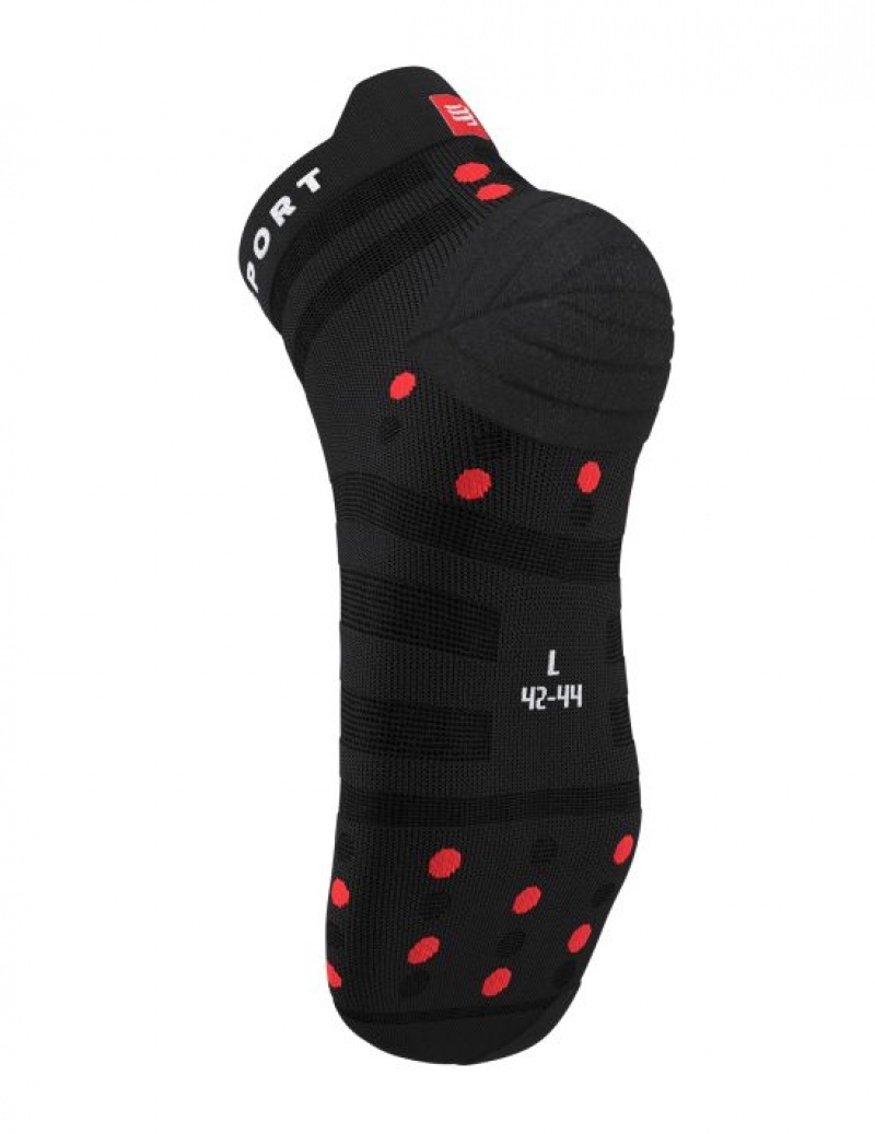 Meias Compressport Pro Racing Socks v4.0 Ultralight Run Low Pretas Vermelhas | 51086DWBR