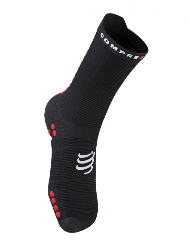 Meias Compressport Pro Racing Socks v4.0 Run High Pretas Vermelhas | 61905JFAI