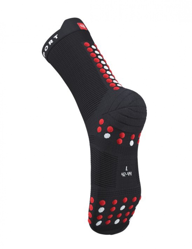 Meias Compressport Pro Racing Socks v4.0 Run High Pretas Vermelhas | 61905JFAI