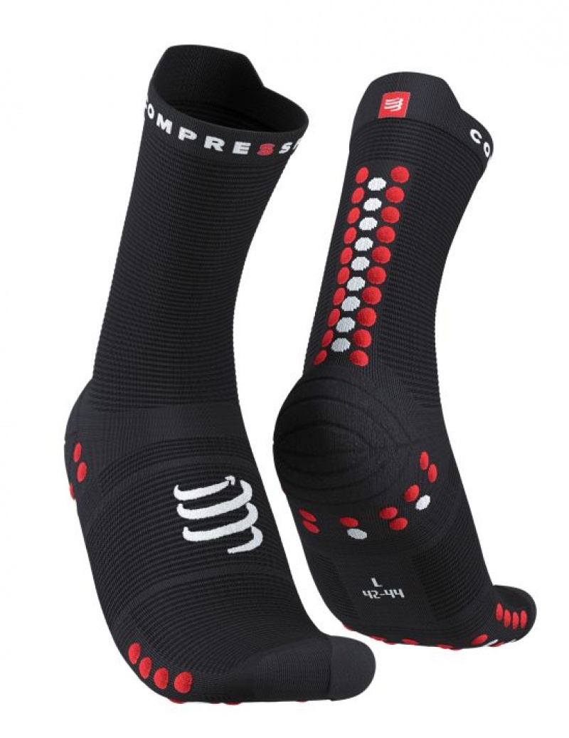 Meias Compressport Pro Racing Socks v4.0 Run High Pretas Vermelhas | 61905JFAI