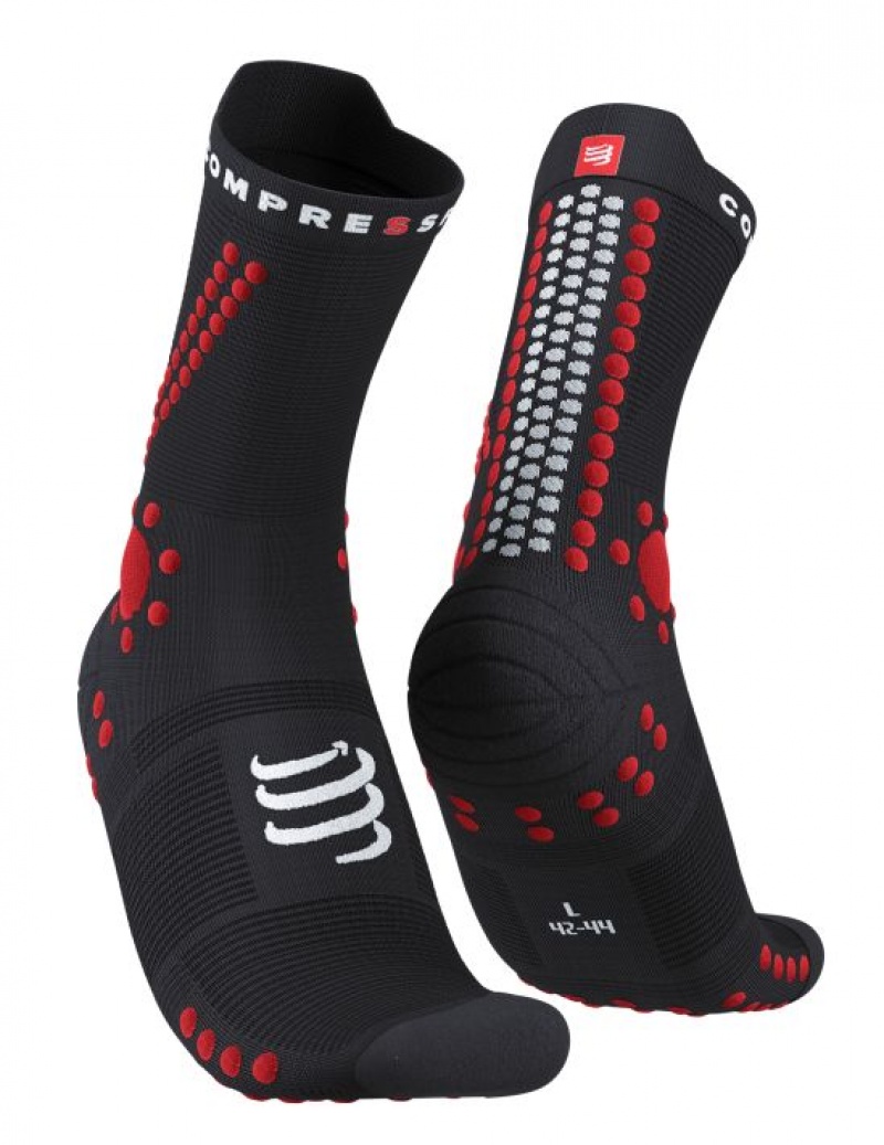 Meias Compressport Pro Racing Socks v4.0 Trilha Pretas Vermelhas | 80754SNRL