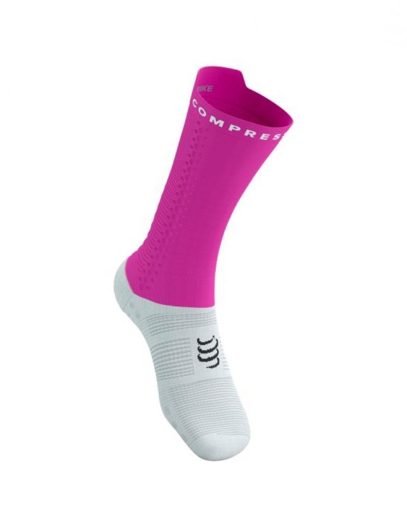 Meias Compressport Pro Racing Socks v4.0 Bike Branco Rosa | 98160KDZB