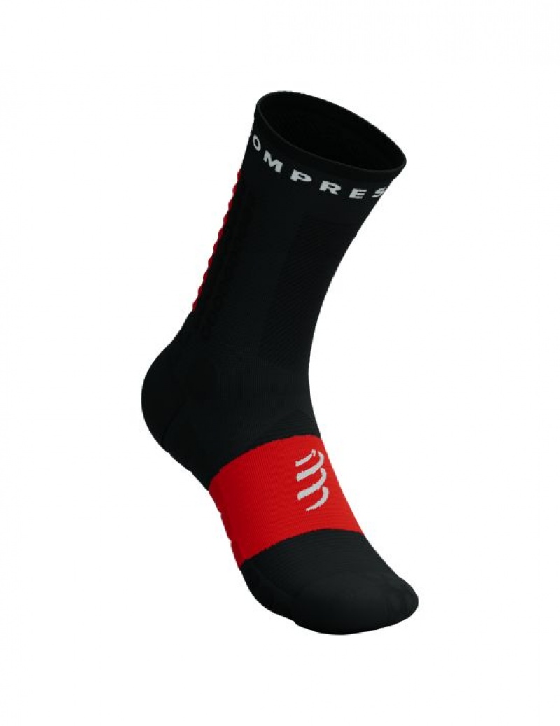 Meias Compressport Ultra Trilha Socks V2.0 Pretas Vermelhas | 42978SFYR