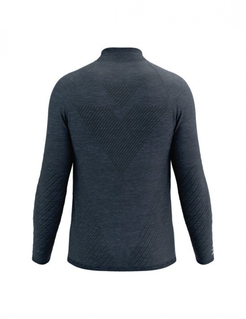 Moletom com Capuz Compressport Seamless Zip Sweatshirt Masculino Azul Anil | 45378OFQY